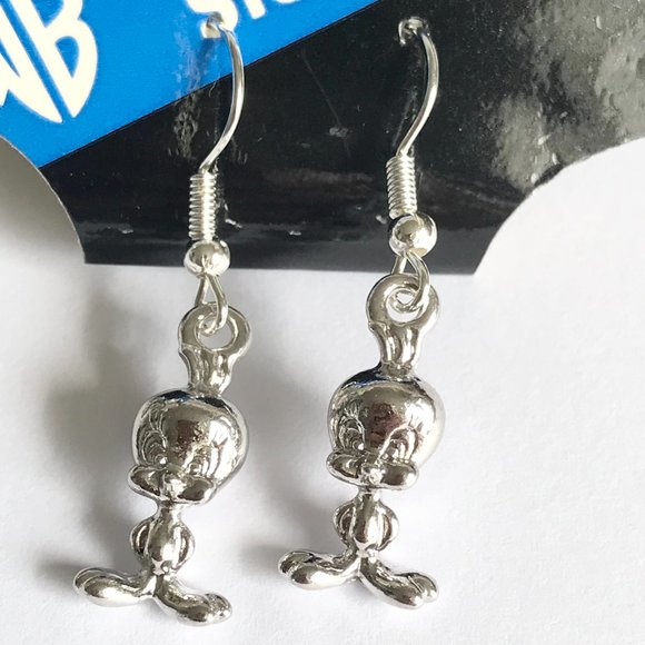 Vintage Tweety Bird Charm Earrings Looney Tunes Warner Bros. Silver Plated Charm - Picture 4 of 11